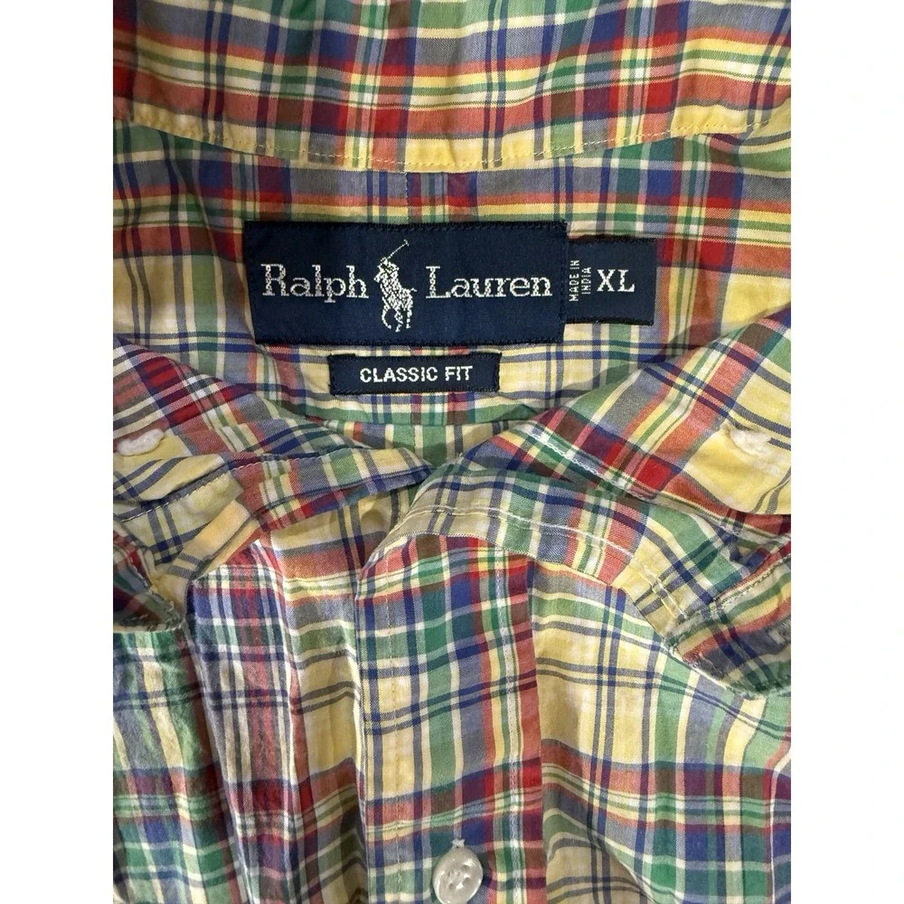 Polo Ralph Lauren Shirt XL Classic Fit Short Sleeve Plaid Madras Colorful Pony